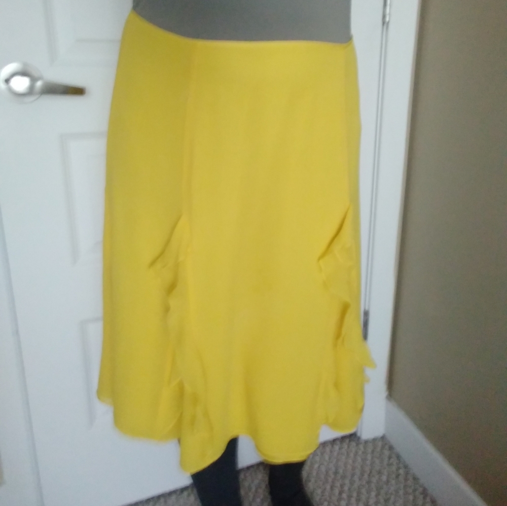 St. John silk Y2K sheer ruffled slip skirt yellow SZ 12